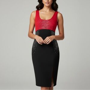 Calvin Klein Studded Sheath Dress Black Red Size 4 Womens